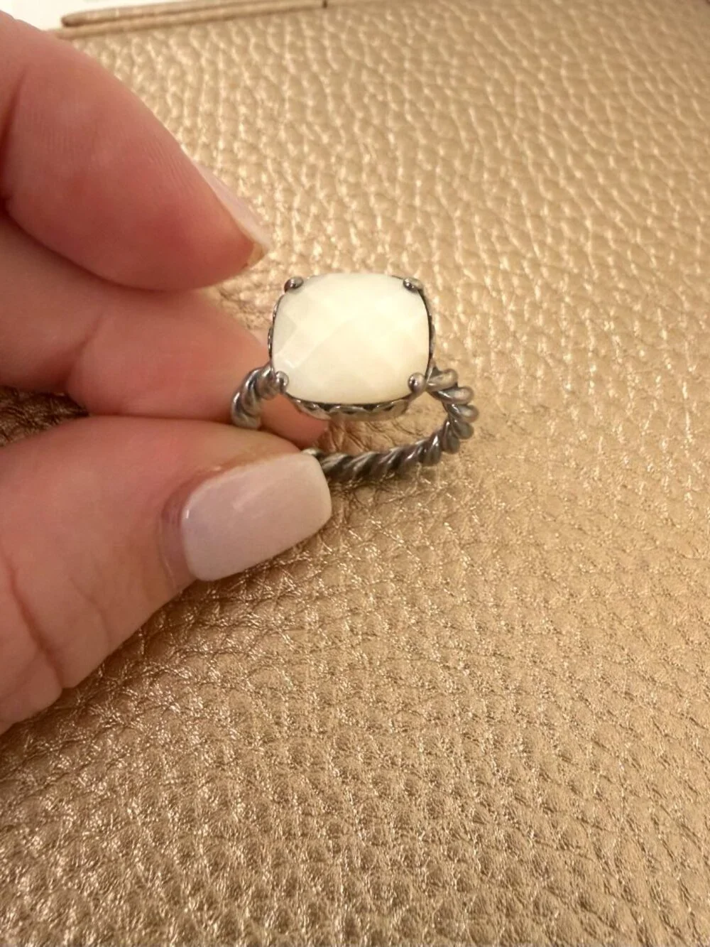 Retired PANDORA Sincerity Twisted 925 Silver Mother Of Pearl Ring Size 7